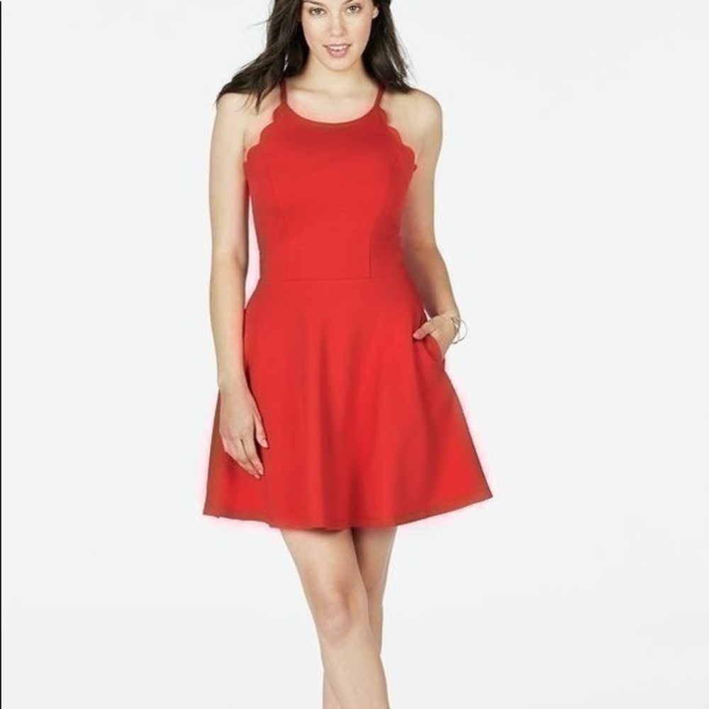 JustFab red Scallop Fit and Flare Dress